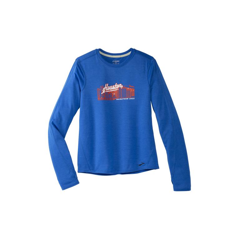 Brooks Houston22 Distance Graphic Ls - Womens Long Sleeve Running Shirt - Heather Bluetiful/26.2 Sky